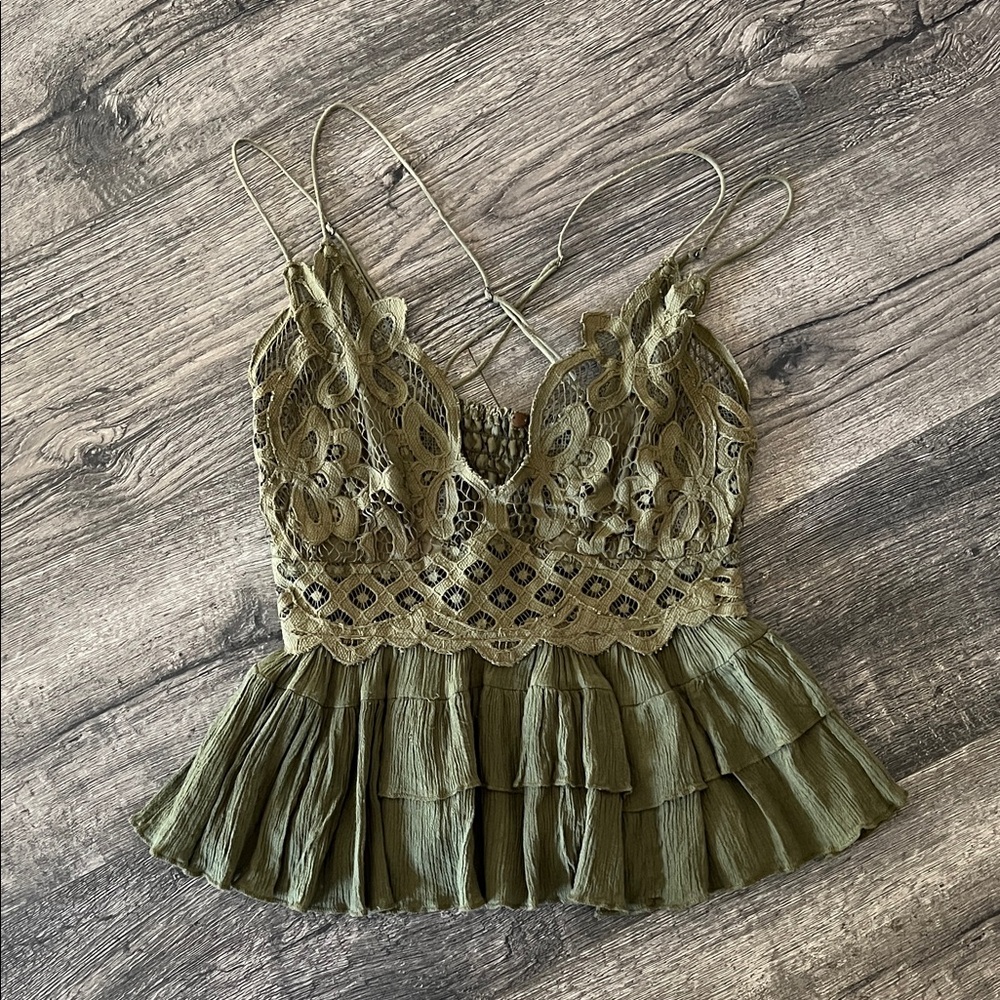 Free People Olive Lace Peplum Top